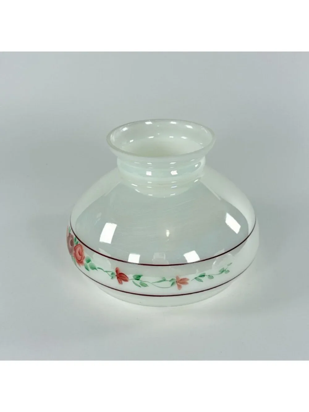 Vintage White Glass Lamp Shade W Hand Painted Roses 4-In Fitter Floral Accent 6.